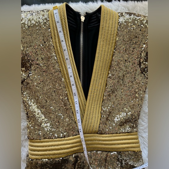 Zhivago Eye of Horus Gold Sequin Should Pads Dress Size 4 - Picture 4 of 11